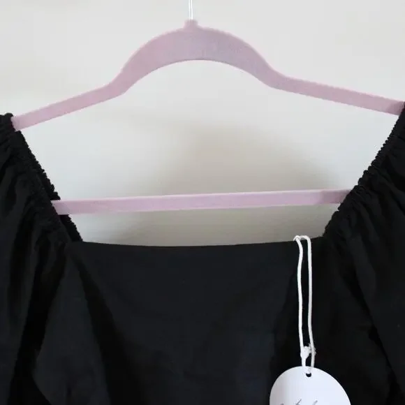 NWT Petal and Pup Linen Blend Square Neck Puff Short Sleeve Mini Dress Black S - Picture 2 of 9